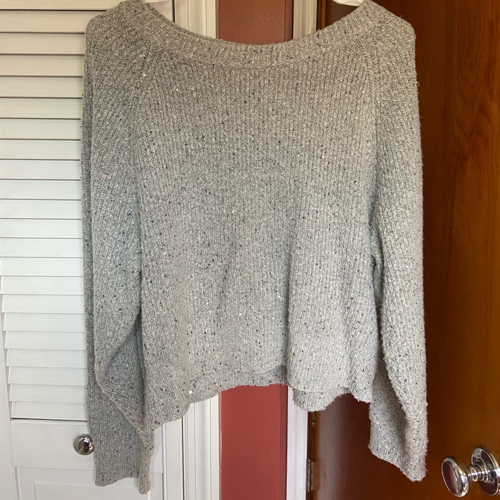 EXPRESS Sequined Gray Crewneck Sweater